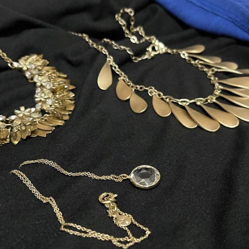 Three Loft Necklaces ~ Crystal Floral Bib Necklace ~ Circular Pendant Necklace